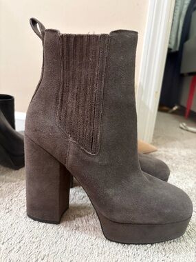 Women’s Coach Suede Platform Ankle Boots — Taupe